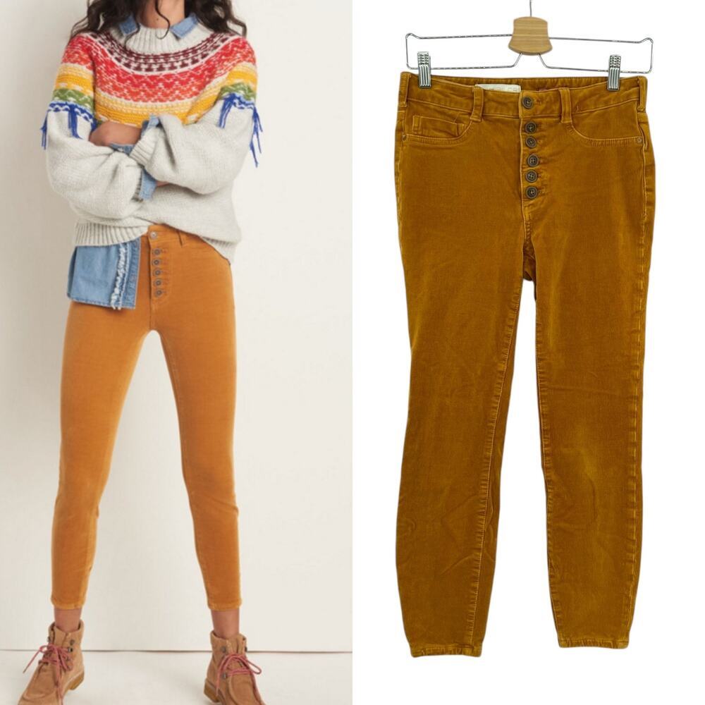 Anthropologie Pilcro High-Rise Skinny Corduroy‎ Pants Cedar Yellow Size 28